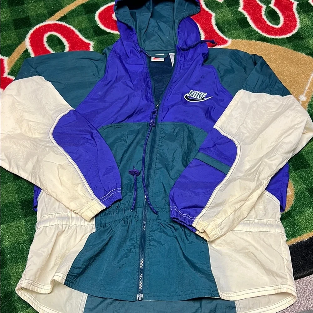 Vintage 90s Nike Blue & Green Windbreaker Rain Jacket Women's Size Medium
